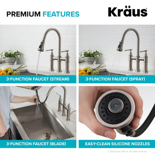 Allyn Traditional 3-Function Bridge Pull-Down Kitchen Faucet Spot Free Stainless