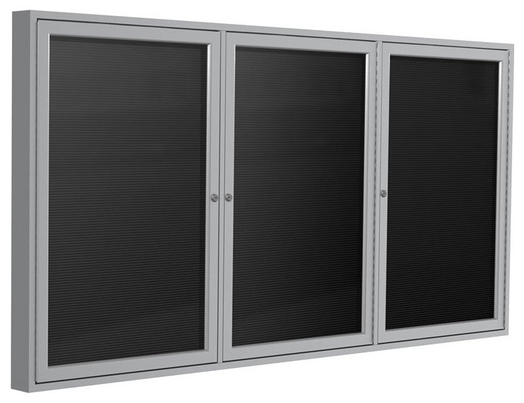 Ghent 36"x72" 3-Door Silver Aluminum Frame Vinyl Letterboard - Black
