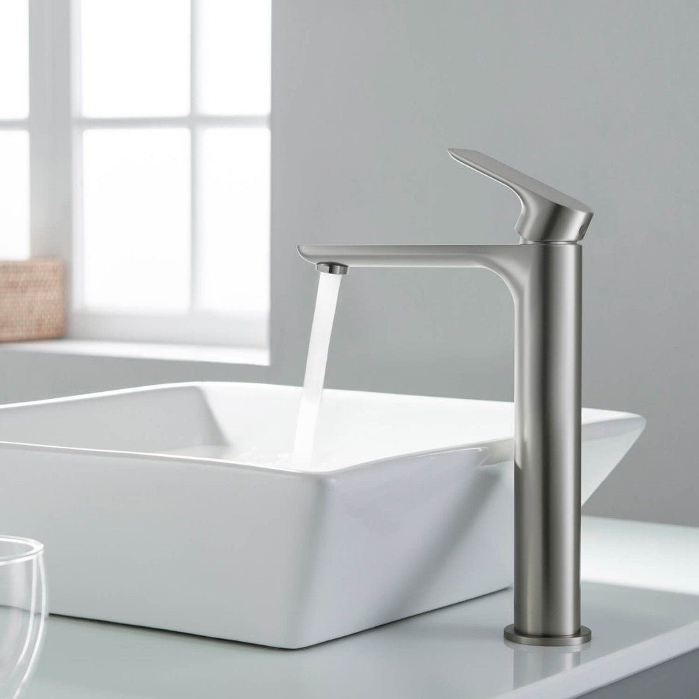 Tender-T Single Handle Bathroom Vessel Sink Faucet, Brushed Nickel