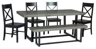 6-Piece Farmhouse Dining Set - Grey/Black