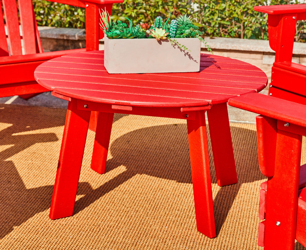 36"D Outdoor Patio HDPE Round Coffee Table, Red