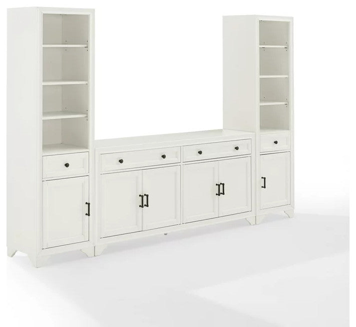 Modern Farmhouse Entertainment Center, Sideboard & 2 Bookcase, Distressed White