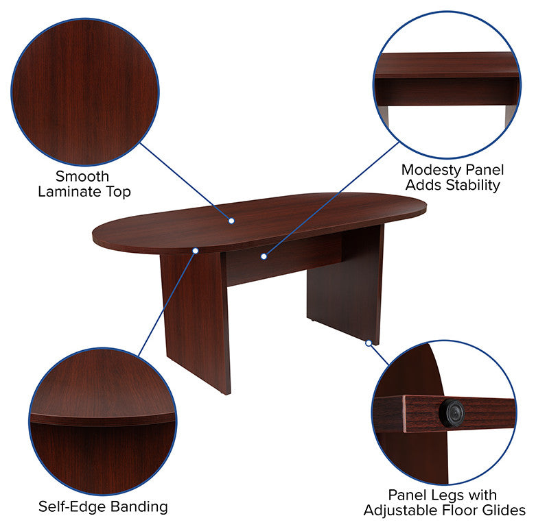5-Piece Oval Conference Table Set With 4 LeatherSoft Executive Chairs, Mahogany