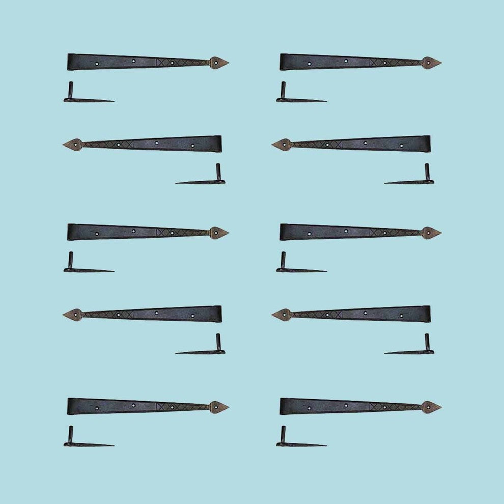 10 Heart Diamond Etch Pintle Door Hinge Wrought Iron 14"|