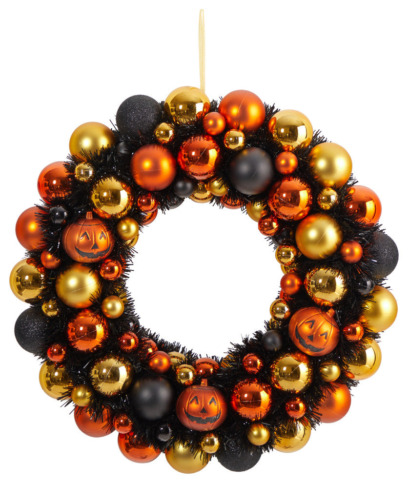 19" Halloween Shatterproof Jack-o'-lantern Pumpkin Ornament Wreath
