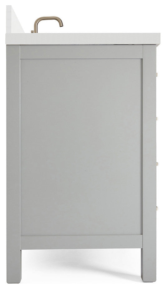 ARIEL Cambridge 37" Right Offset Oval Sink Bathroom Vanity Grey With Quartz Top
