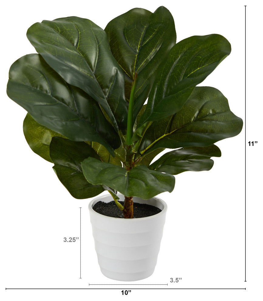 11" Fiddle Leaf Artificial Plant, White Planter, Real Touch