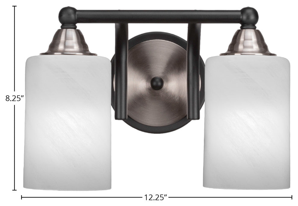Paramount 2-Light Bath Bar, Matte Black & Brushed Nickel, 4" White Marble Glass