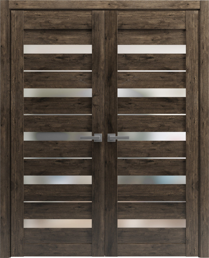 Interior French Double Doors Frosted Glass|Quadro 4445 Cognac Oak -48x80