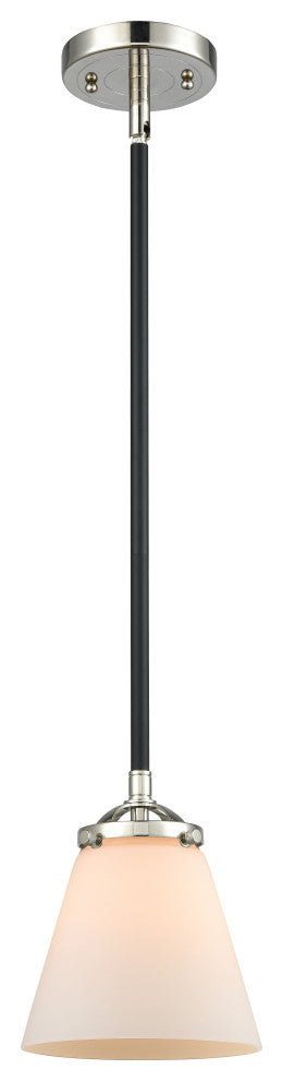 Small Cone 1-Light Mini Pendant, Black Polished Nickel, Matte White