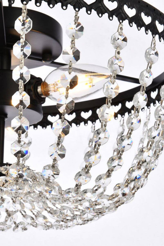 3 Light 12" Black Crystal Flush Mount