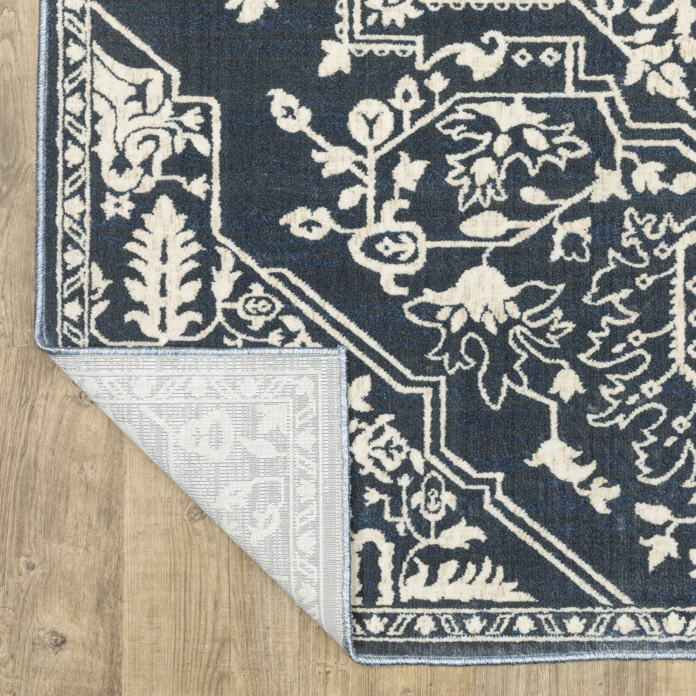 Iris Two-Tone Medallion Blue/ Ivory Area Rug 6'7" x 9'6"
