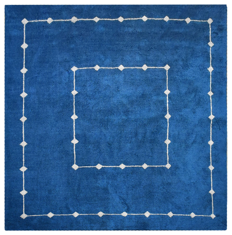 HAND KNOTTED LOOM SILK ECO-FRIENDLY AREA RUGS -8'x8', Square, Blue, Contemporary
