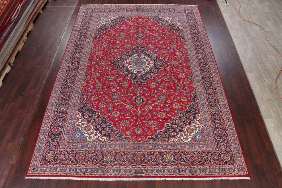 Consigned, Vintage Handmade Oriental Traditional Persian Area Rug, Red, 10x14