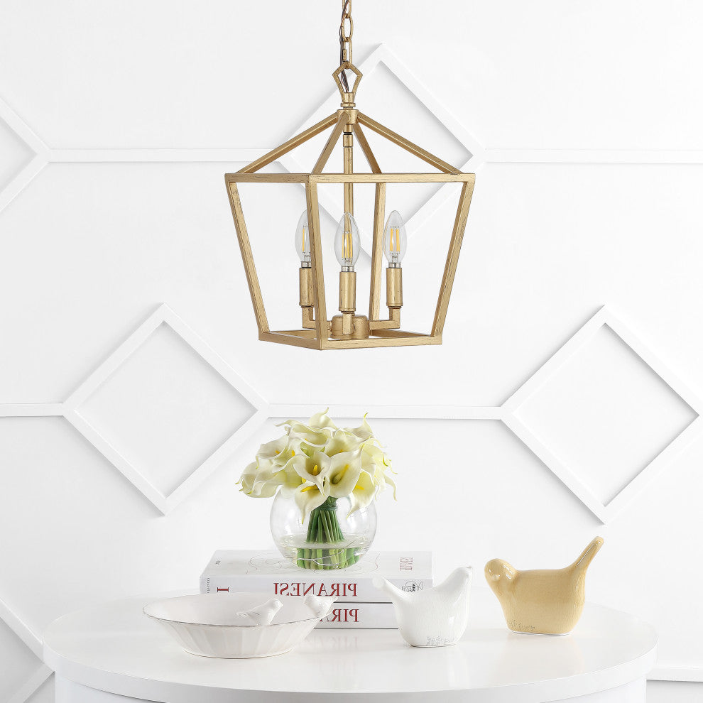 Pagoda Lantern Metal LED Pendant, Brass Gold, Width: 10"