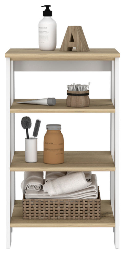 FM FURNITURE Phoenix Linen Cabinet with 3 Open Shelves, Light Oak/ White