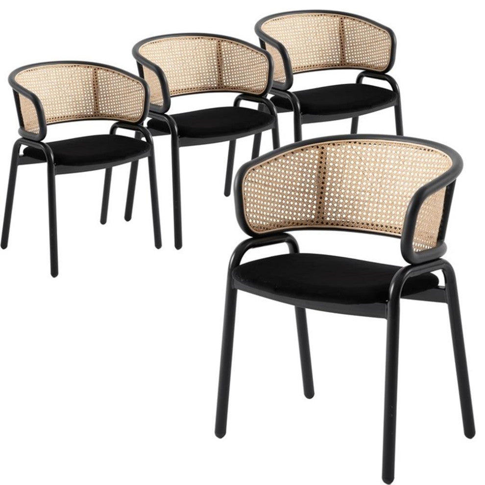 LeisureMod Ervilla Modern Dining Chair with Velvet Seat Set of 4 Black