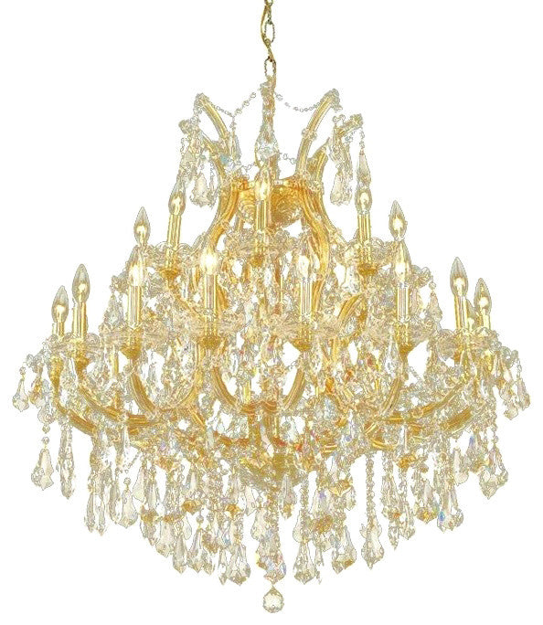 Elegant Maria Theresa Dining Room Light, Gold Finish With Royal Cut Crystal