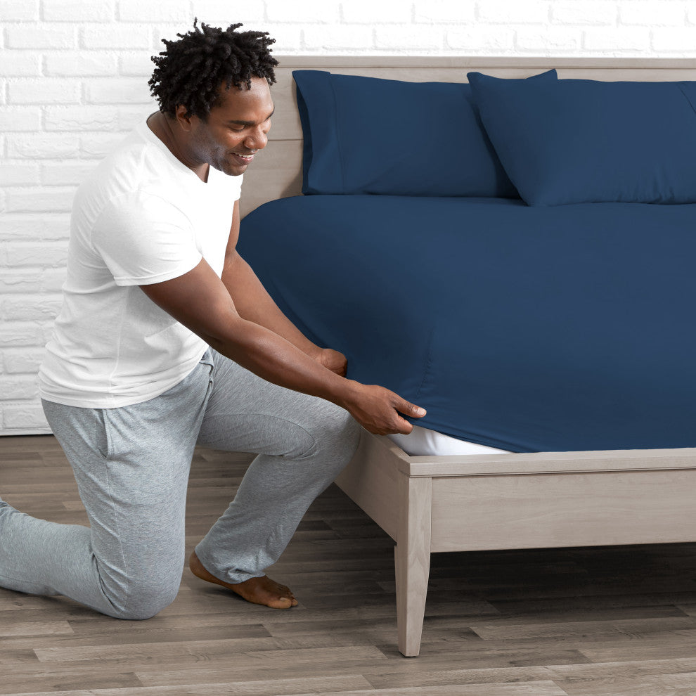 Bare Home Microfiber Fitted Sheets - Set of 2, Dark Blue, Queen