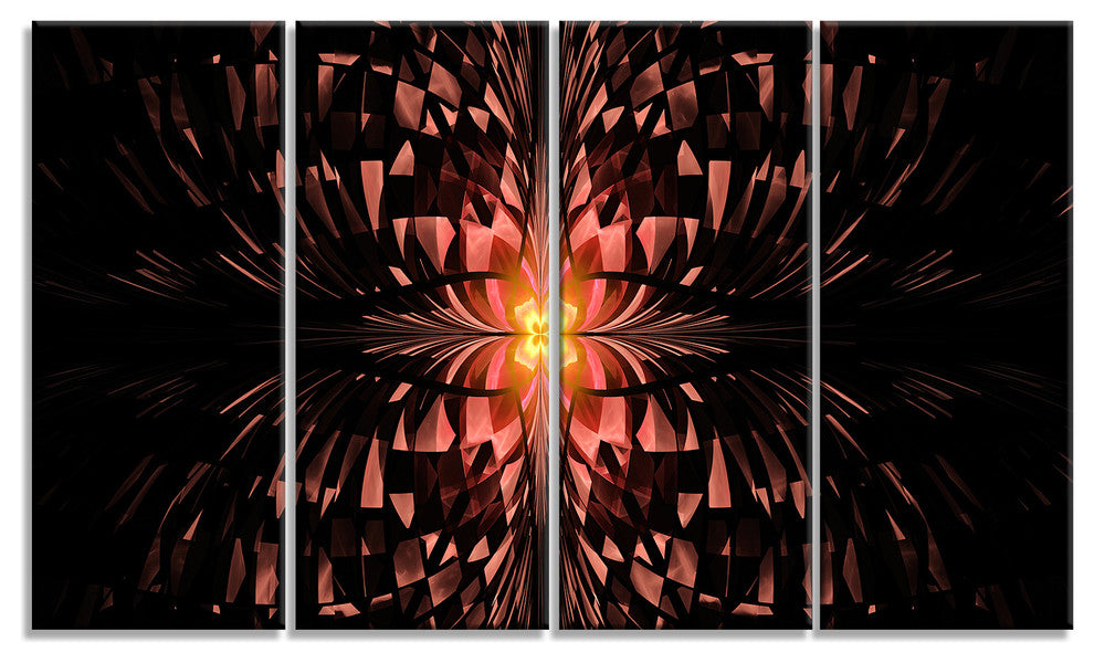 Brown Butterfly Pattern on Black, Abstract Art on Canvas, 48"x28", 4 Panels