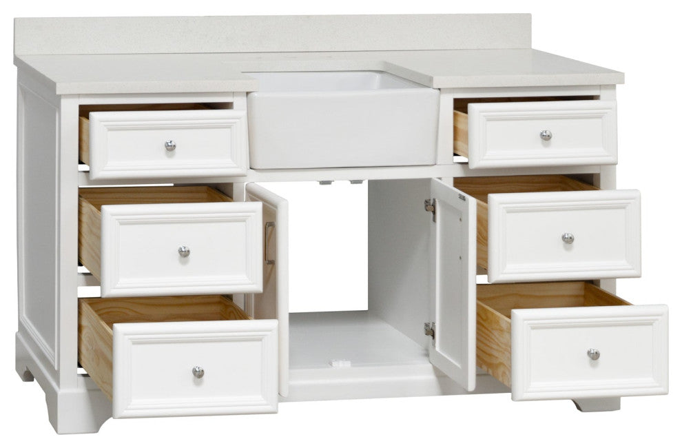 Zelda 60" Bathroom Vanity, White, Quartz, Single