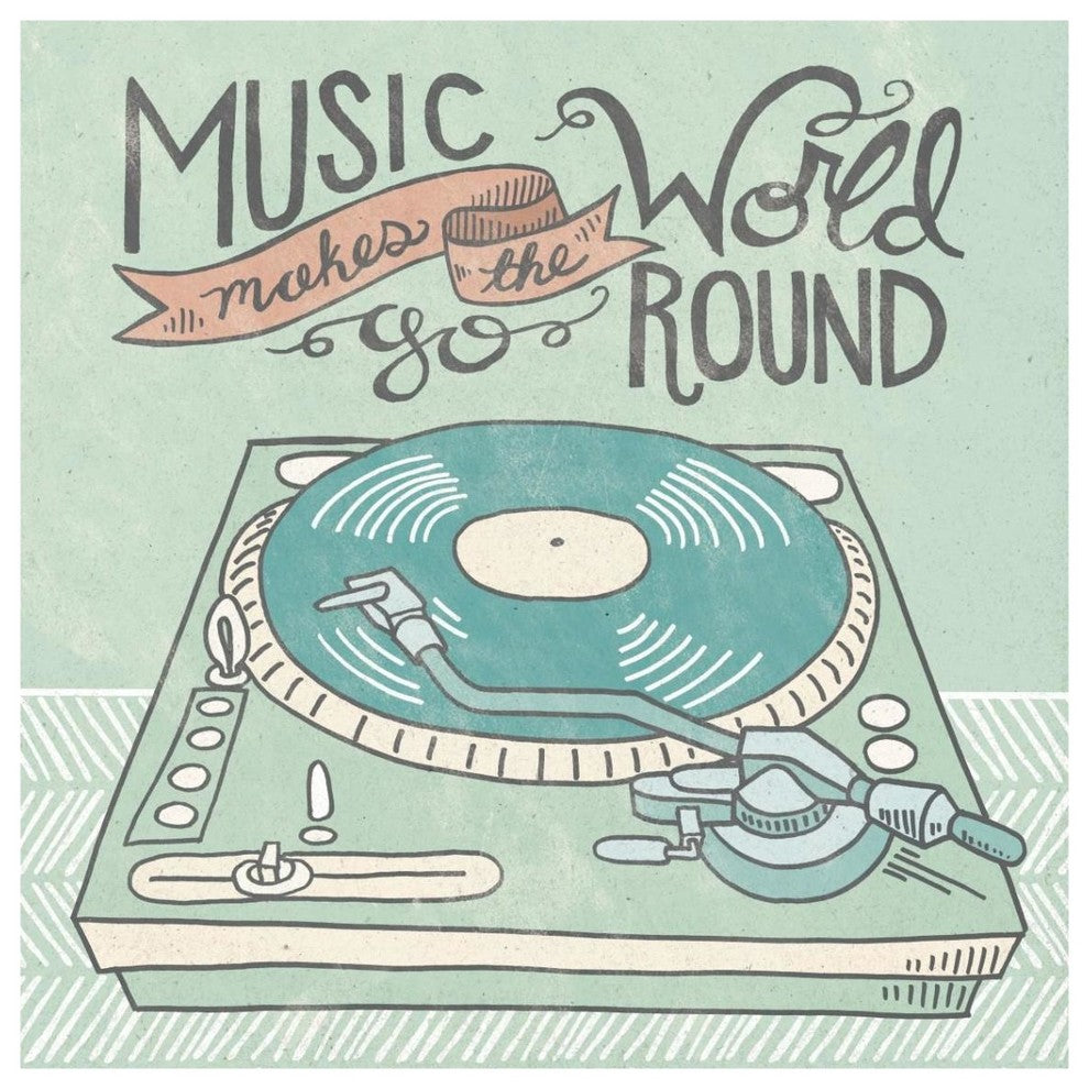 "Retro Record Player Gray" Digital Paper Print by Mary Urban, 38"x38"