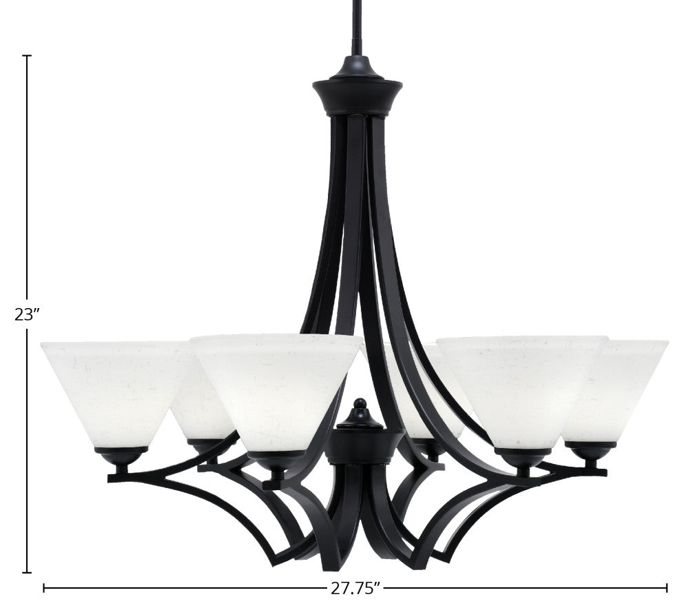 Zilo 6 Light Chandelier, Matte Black Finish With 7" White Muslin Glass