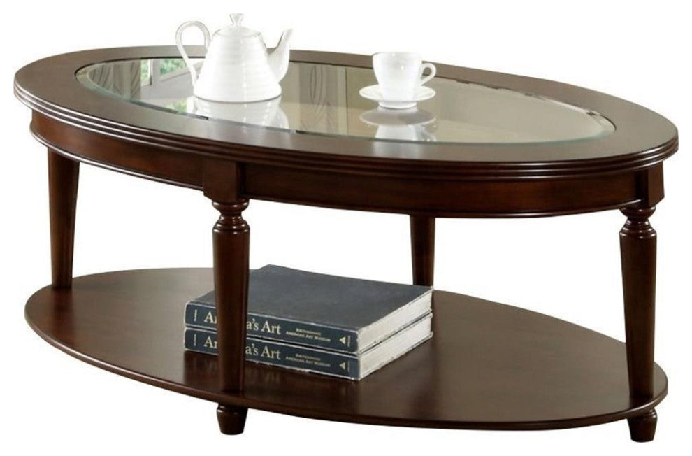 Furniture of America Chrinus Wood 1-Shelf Coffee Table in Dark cherry