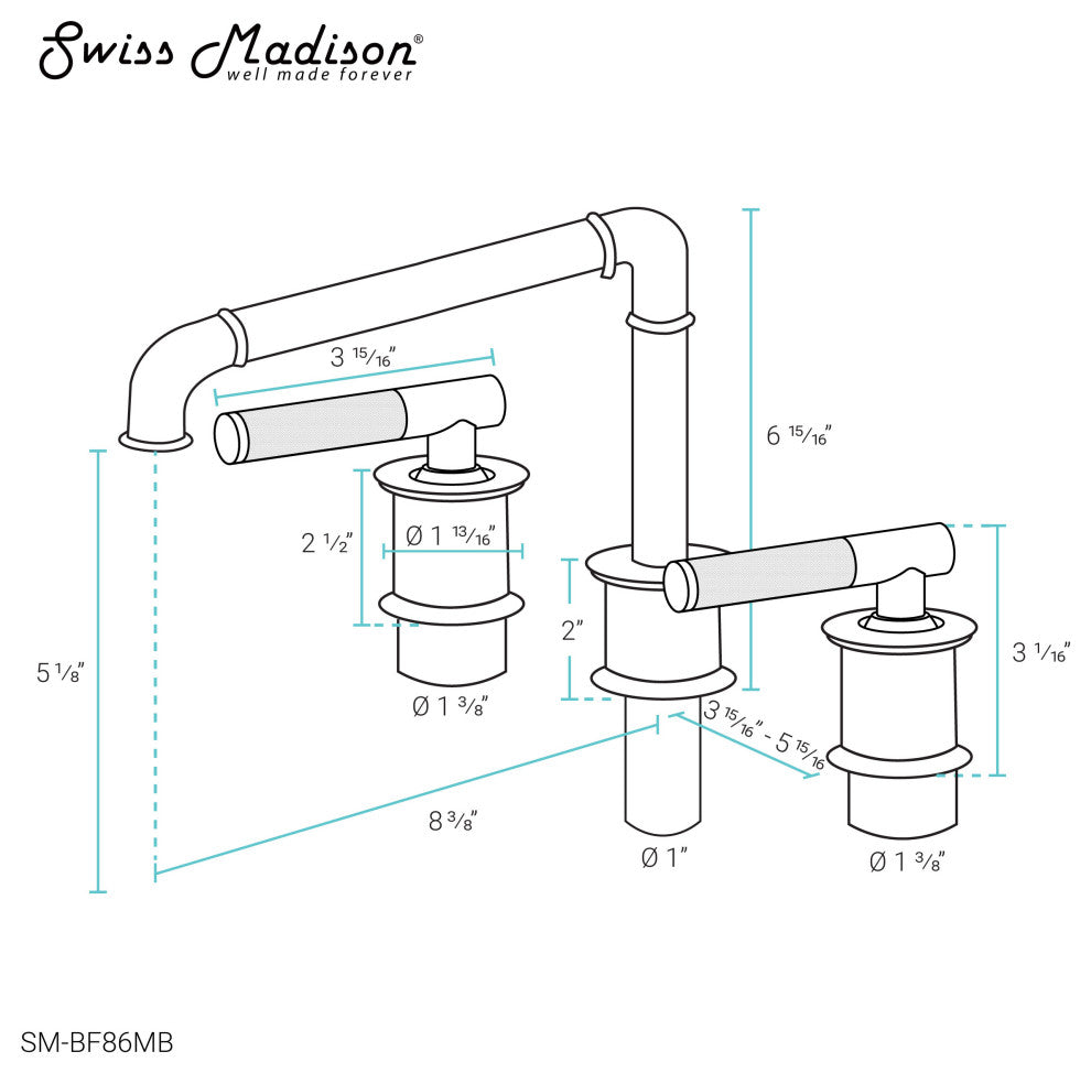 Avallon 8" Widespread, Sleek Handle, Bathroom Faucet, Matte Black