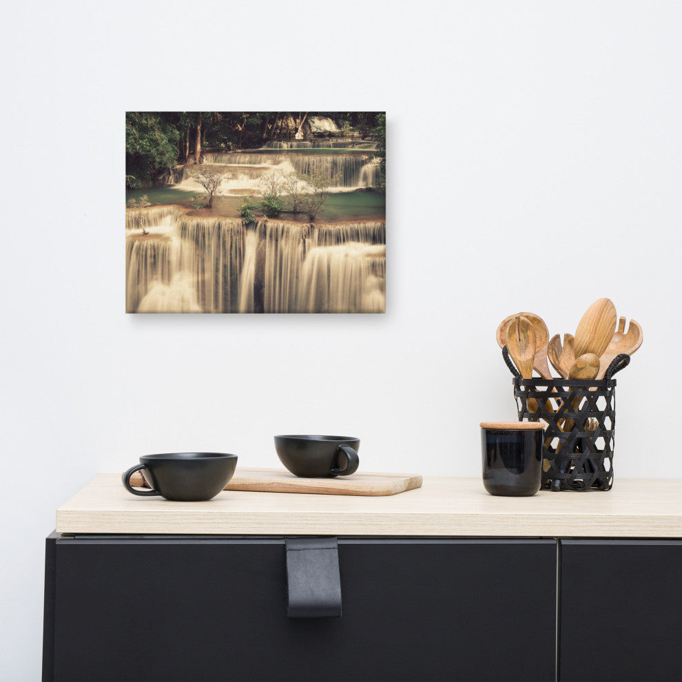 Misty Huay Mae Khamin Waterfall Thailand Landscape Photo Canvas Wall Art Prints, 12" X 16"
