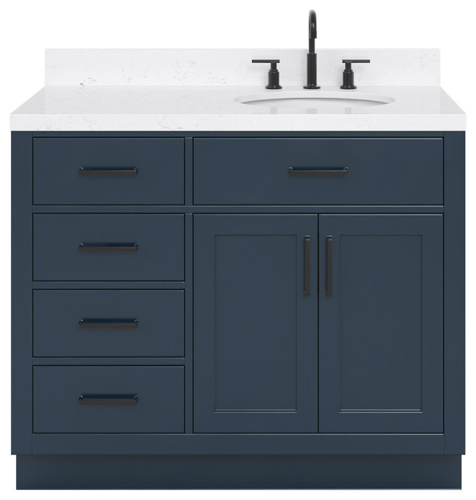 Ariel Hepburn 42" Right Offset Single Oval Sink Vanity, Carrara Quartz