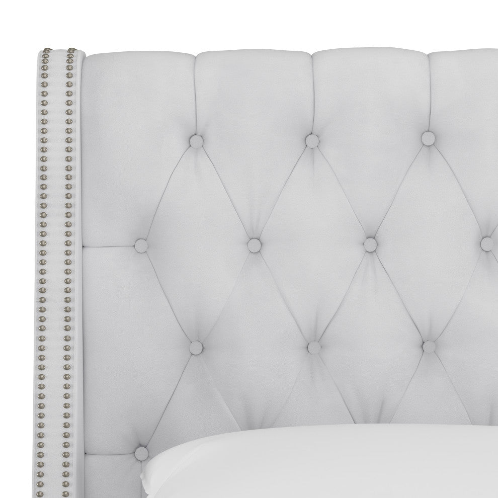 Williams Twin Nail Button Diamond Wingback Platform Bed, Velvet White