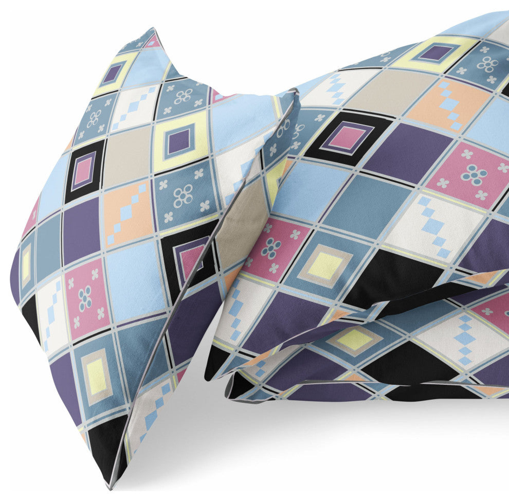 18" Blue Purple Tile Indoor Outdoor Zippered Throw Pillow