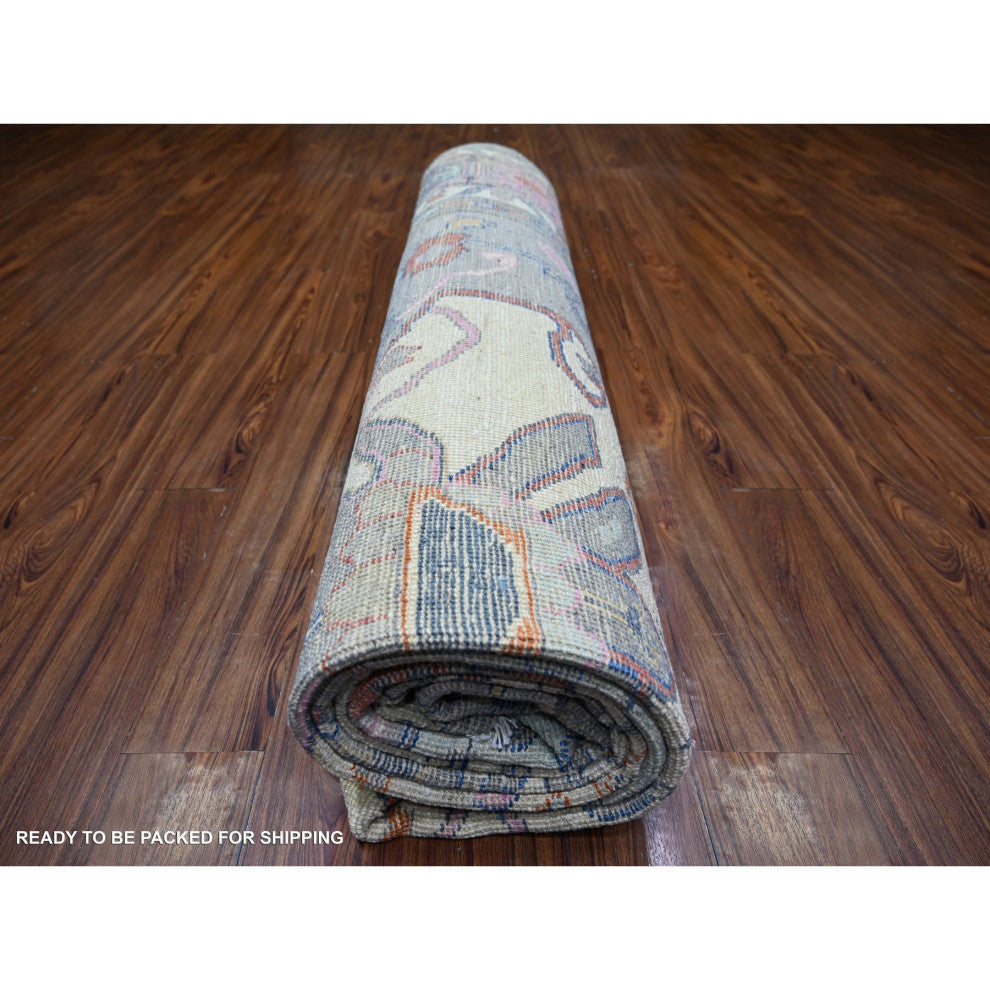 Cloud Gray Anatolian Village Inspired Wool Hand knotted Oriental Rug 10'1"x13'9"