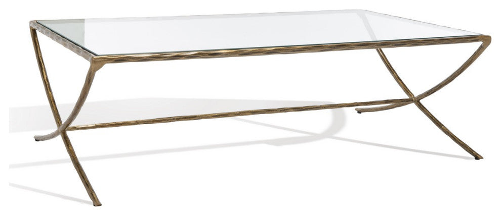 Safavieh Couture Debbie Rectangle Metal Coffee Table, Brass