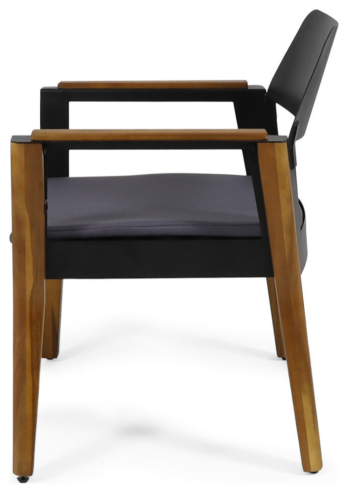 Brayson Outdoor Acacia Wood Club Chairs With Cushion, Set of 2