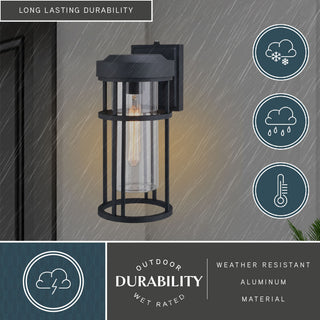 Crestline Aluminum 1 Light Dusk to Dawn Black Outdoor Wall Lantern Clear Glass