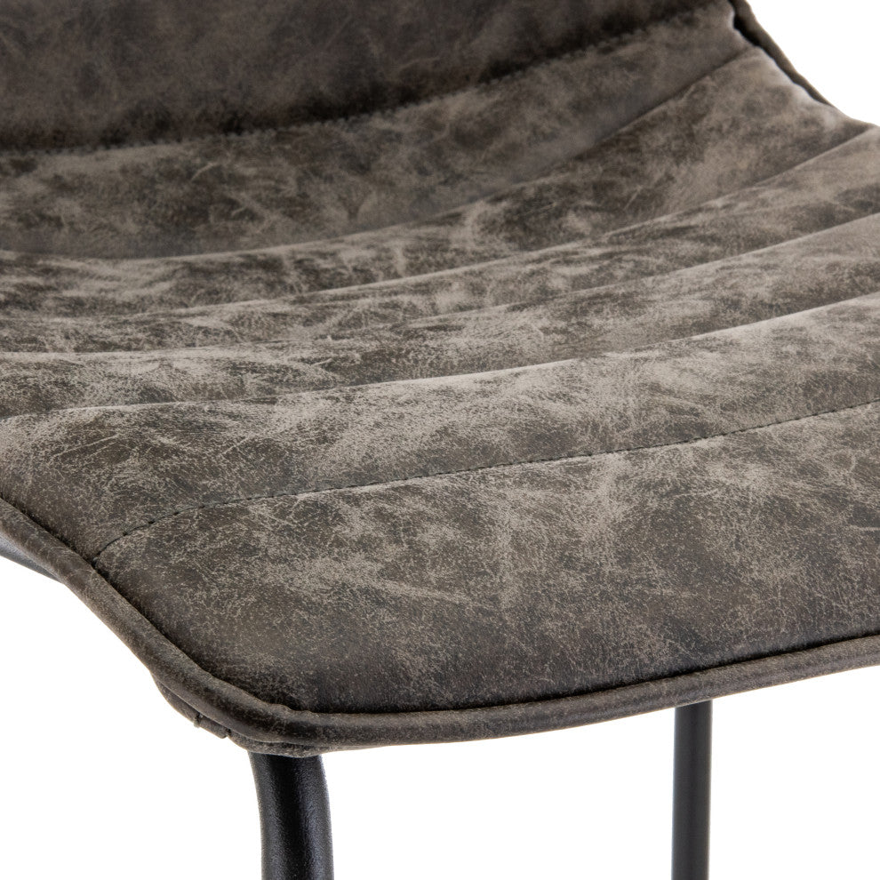 LeisureMod BS29GR Brooklyn 29.9" Leather Bar Stool With Grey Iron Base&Footrest