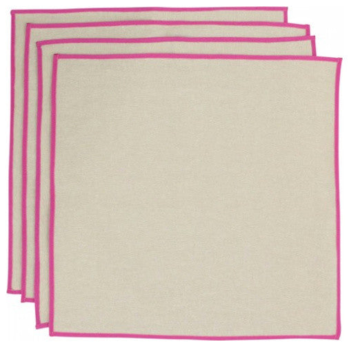 Monogrammed Jute Napkins Pink Trim (Set Of 4), White Thread, Cooper Font, G