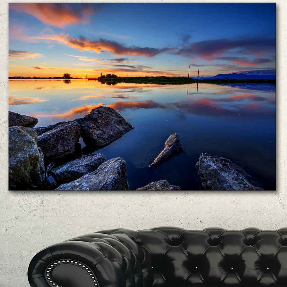 Beautiful Calm Water and Sunset, Large Landscape Canvas Art, 60"x28"