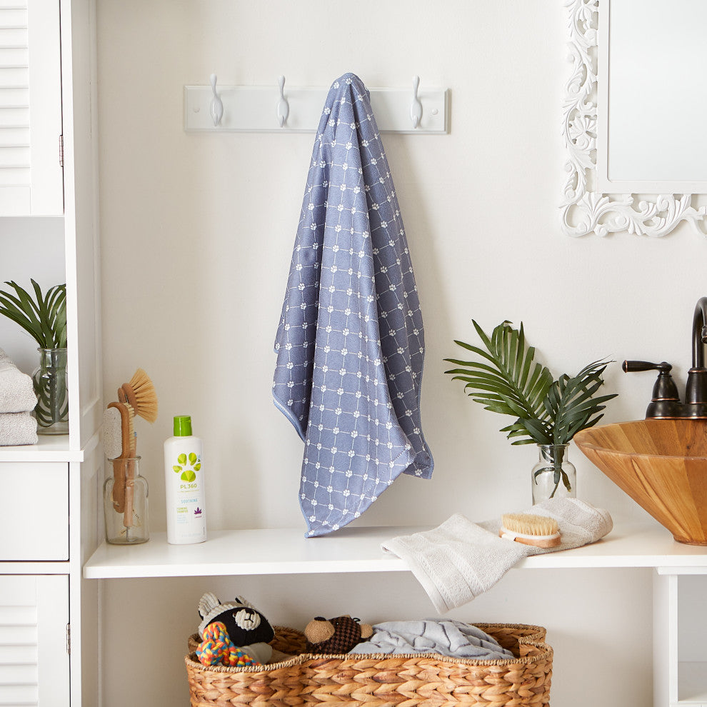 Stonewash Blue Printed Trellis Paw Pet Towel