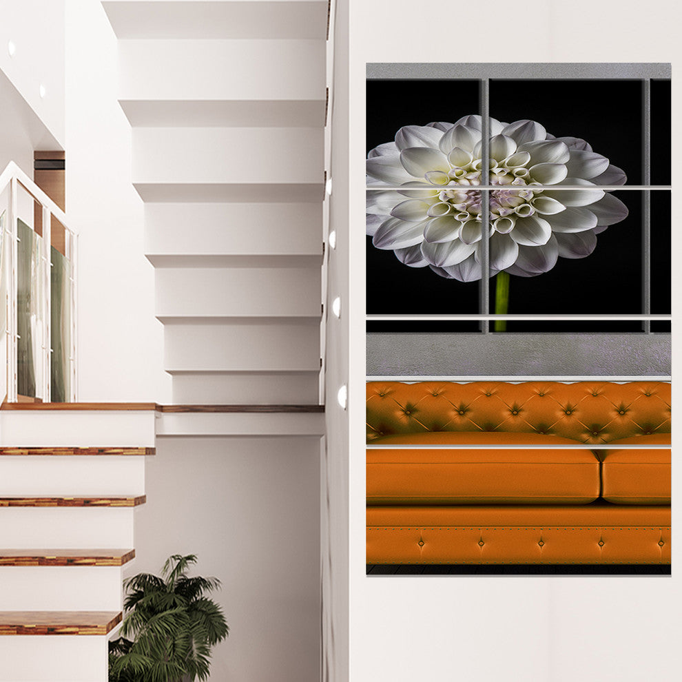 "Isolated Dahlia Flower in Black" Canvas Print, 4-Panels, 48"x28"