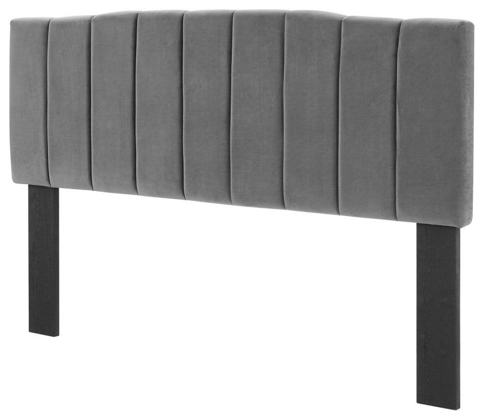 Tufted Headboard, Twin Size, Velvet, Dark Gray, Modern Contemporary