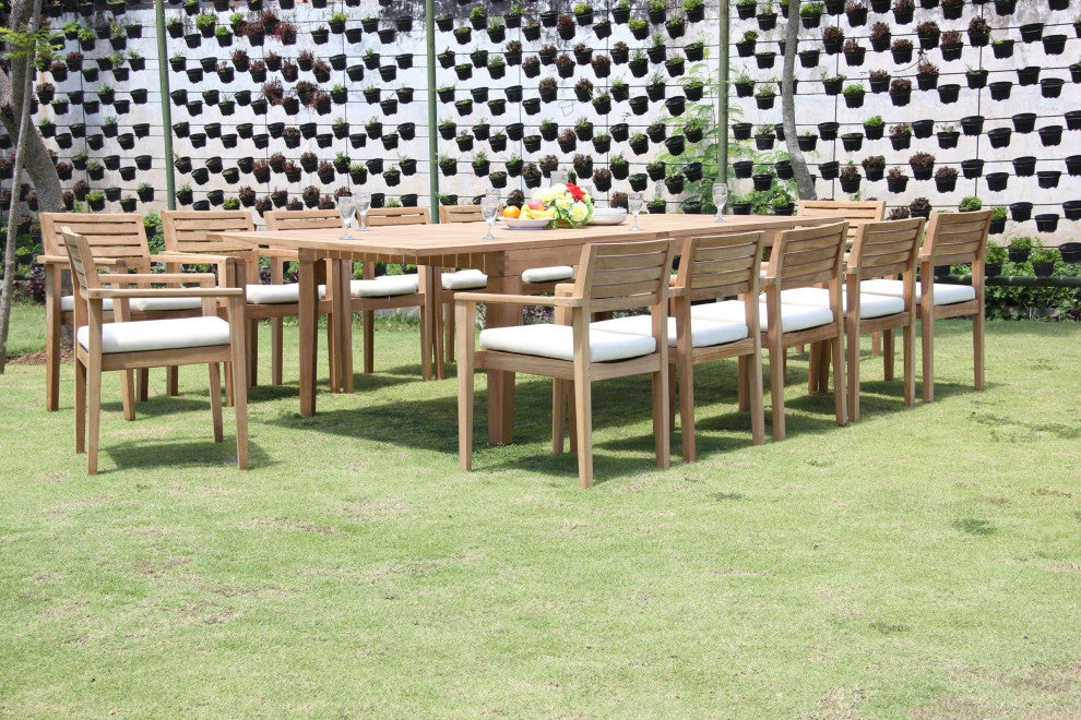 13-Piece Teak Dining Set, 122" Extn Rectangle Table, 12 Montana Stacking Chairs