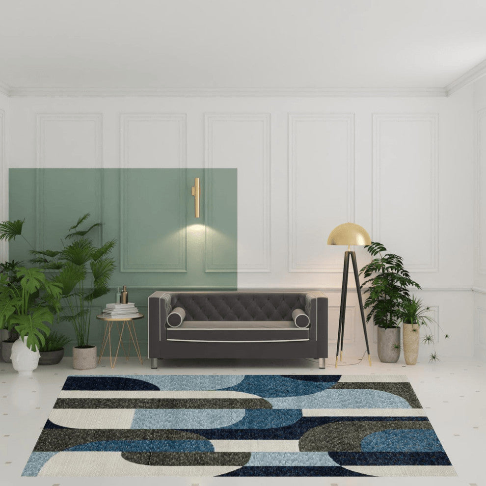 8' X 11' Blue Grey Charcoal And Purple Geometric Power Loom Area Rug