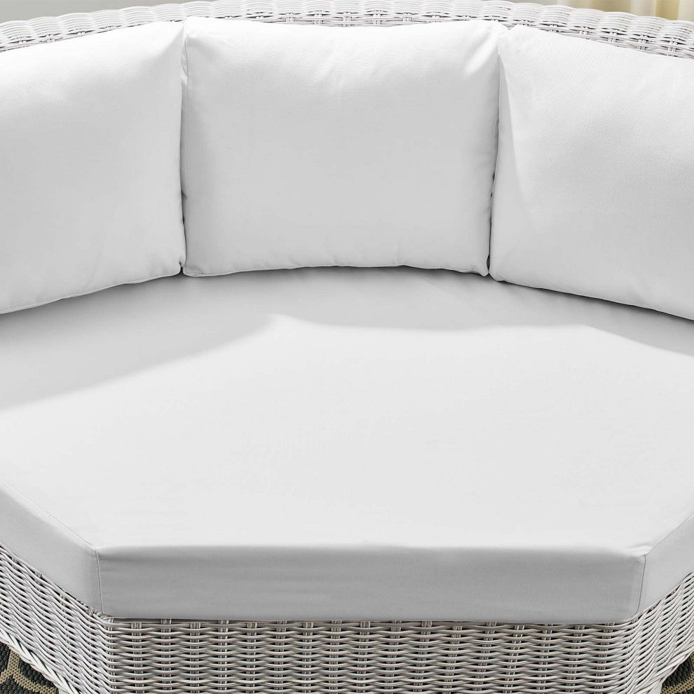 Sofa Corner Chair, Sunbrella, Round, Rattan, Wicker, Gray White, Outdoor