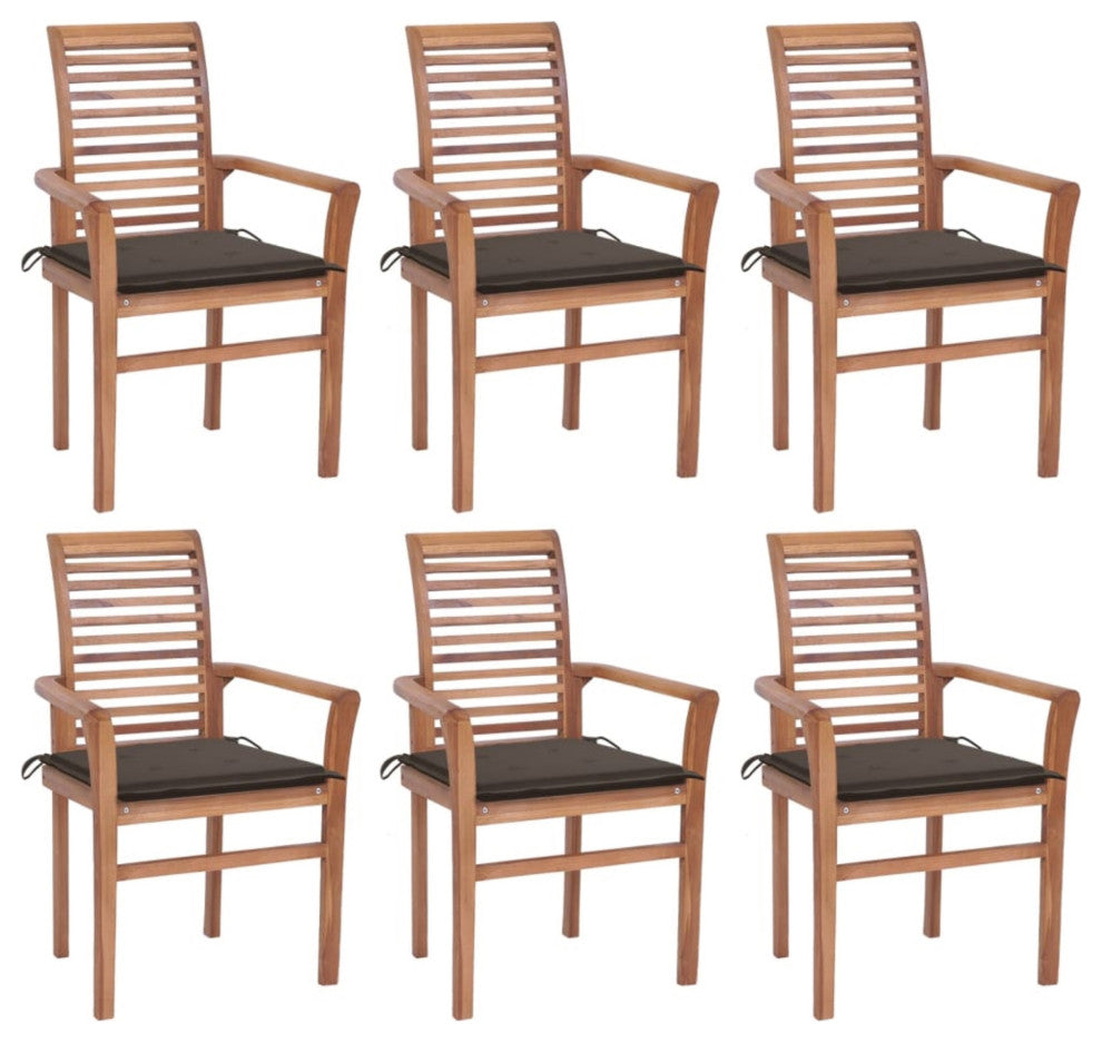 Vidaxl Dining Chairs, Set of 6, With Taupe Cushions Solid Teak Wood