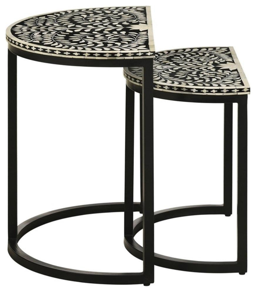 Coaster Zakiya 2-piece Metal Demilune Nesting Table Black and White