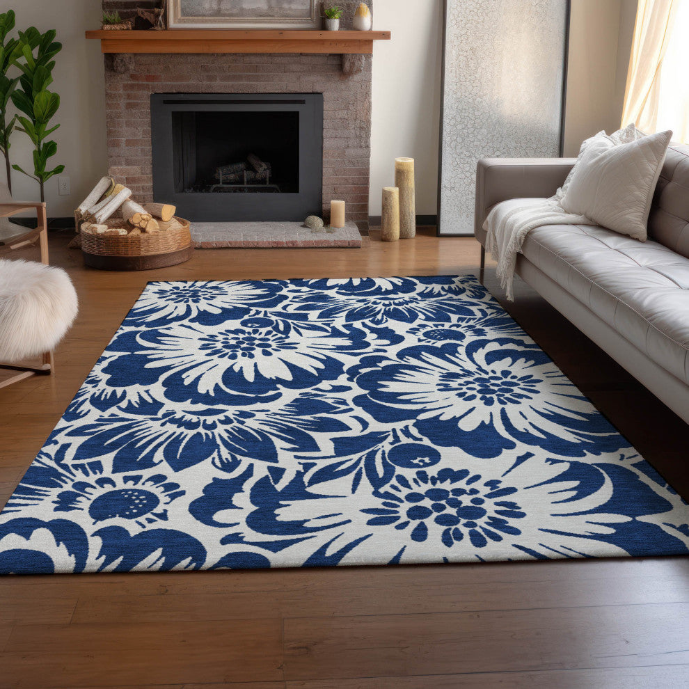 Premium Machine Washable Mayfield AMF551 Navy 2'6" x 3'10" Rug