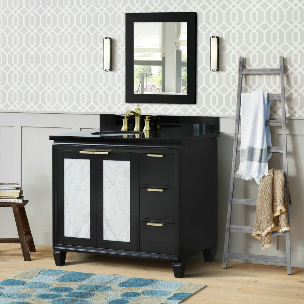 43" Single Vanity, Black Finish With Black Galaxy
